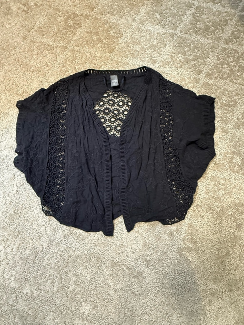 Vince Camuto Black Crochet Open-Front Kimono O/S